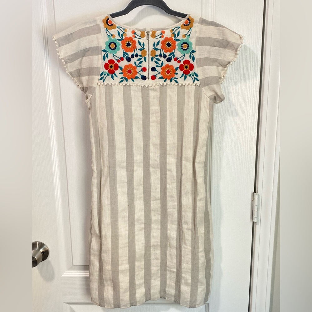 THML Anthropologie Floral Embroidered Striped Cotton Boho Dress - Picture 7 of 8
